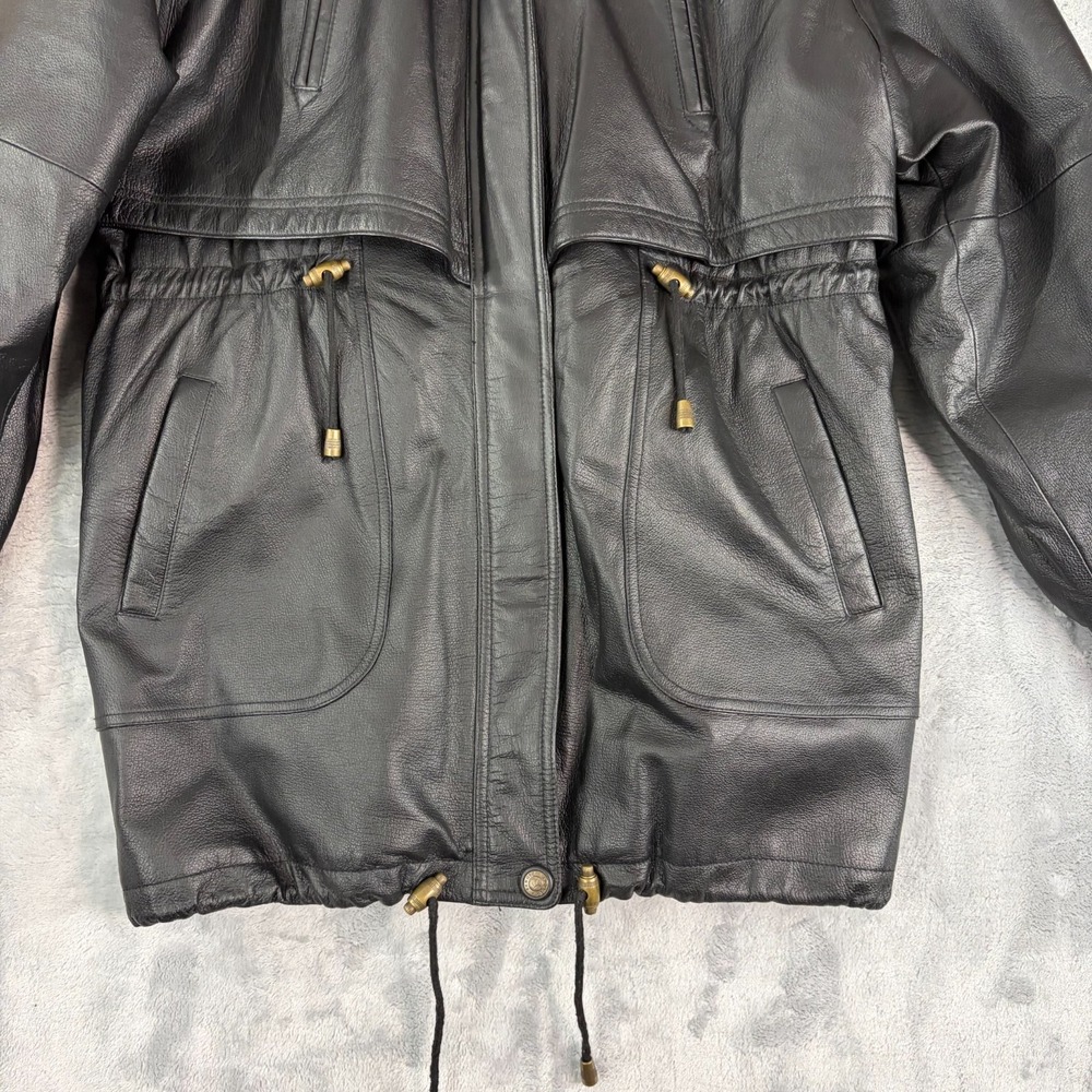 Vintage 80s Sergio Vadducci Black Leather Hooded Jacket Size XL NEW! - Picture 2 of 10